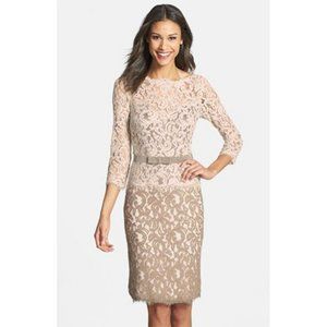 Tadashi Shoji Two-Tone Lace Belted Sheath Dress